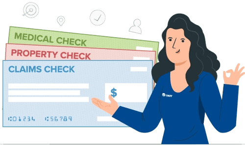 Clipart with one person in a blue shirt describing different types of checks